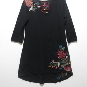 JOHNNY WAS JWLA Embroidered Long Sleeve V-neck Dress Tunic Size Small